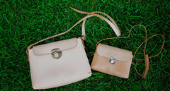 Handmade Leather Beige Womens Side Bag Crossbody Purse Shoulder Bag for Women