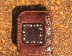Handmade Genuine Rock Punk Leather Mens Cool Long Wallet Wristlet Bifold Clutch Wallet for Men