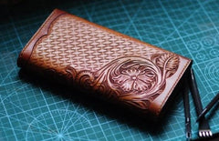 Handmade Leather Vintage Tooled Mens Long Wallet Cool Long Wallet for Men