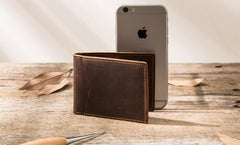 Coffee Cool Leather Mens Slim Small Wallets Bifold Vintage billfold Wallet for Men