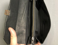 Handmade Genuine Leather Mens Cool Long Leather Wallet Phone Wallet Clutch Wallet for Men