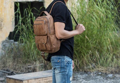 Brown Mens Leather Backpacks Travel Backpacks Laptop Backpack for men