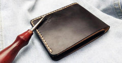 Leather Mens billfold Coffee Front Pocket Bifold Small Wallets Card Wallet for Men