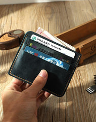 Blue Leather Mens Front Pocket Wallet Personalized Handmade Slim Card Wallets for Men