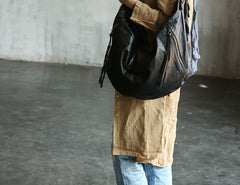 Vintage Black WOMENs LEATHER Hobo Handbag Fashion Hobo Shoulder Bag FOR WOMEN