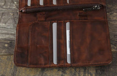 Handmade Leather Mens Cool Long Leather Wallet Bifold Clutch Wallet for Men