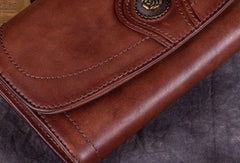 Genuine Leather Wallet Folded Long Wallet Vintage Wallet Purse For Women - EverHandmade
