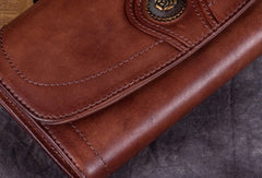 Genuine Leather Wallet Folded Long Wallet Vintage Wallet Purse For Women