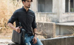 Cool Black Leather Mens Briefcase Work Bag Laptop Bag Business Bag for Men