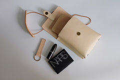 Handmade Leather Beige Womens Small Phone Crossbody Purse Shoulder Bags for Women