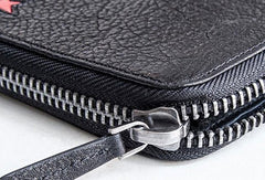 Cool Black leather Mens long wallet leather men Zipper Phone vintage wallet for men