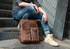 Cool Brown Leather Mens Backpack Travel Backpacks Laptop Backpack for men