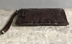 Genuine Leather Mens Clutch Cool Slim Wallet Zipper Clutch Wristlet Wallet for Men