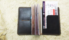 Mens Leather Slim Passport Wallets Coffee Leather Small billfold Travel Wallet for Men