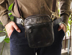 Small Mens Leather Belt Pouch Side Bag Belt Case Waist Pouch Holster for Men