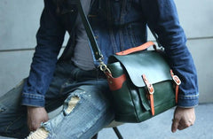 Green Leather Mens Briefcase Messenger Bag Handbag Shoulder Bag for men