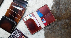 Handmade Leather Mens Small Passport Wallets billfold Travel Wallets for Men