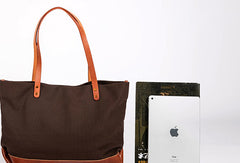 Handmade Genuine Leather Canvas Handbag Tote Large Shopper Bag Purse Handbag Shoulder Bag Purse For Women - EverHandmade