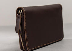 Coffee Leather Mens Zipper Long Wallet Passport Wallet Clutch Wallets for Men