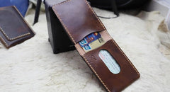 Leather Mens Slim Front Pocket Bifold Small Wallets License Wallet for Men