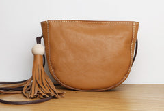 Genuine Leather Cute Crossbody Bag Circle Saddle Bag Shoulder Bag Women Girl Fashion Leather Purse