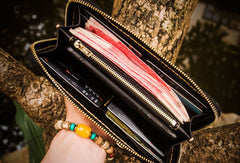 Handmade leather carp biker wallet clutch zip long wallet brown leather men phone - EverHandmade