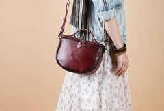 Handmade Genuine Leather Round Handbag Bag Crossbody Bag Shoulder Bag Purse For Women - EverHandmade