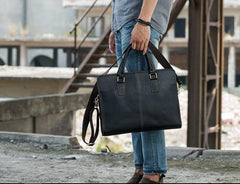 Vintage Black Leather Mens Briefcases Work Bag Laptop Bag Business Bag for Men