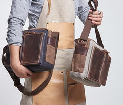 Mens Leather Canvas Gray Cool Messenger Bag Side Bag Shoulder Bag for Men