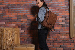 Cool Brown Mens Leather Backpacks Travel Backpacks Laptop Backpack for men