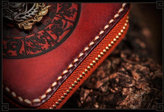 Handmade Leather Small Tooled Mens billfold Wallet Cool Chain Wallet Biker Wallets for Men