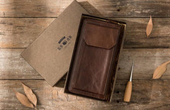 Cool Leather Mens Coffee Long Zipper Clutch Wallet Long Wallet for Men