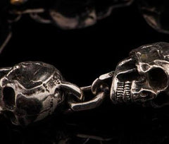 Silver Brass Stainless Steel Biker Trucker Skull Heavy Gothic Skulls Men Bracelet Biker Jewelry