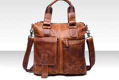 Vintage Coffee Leather Mens Briefcase Laptop Bag Business Bags Work Bag for Men