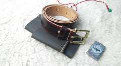 Handmade Vintage Red Brown Leather Mens Belt Leather Belt for Men