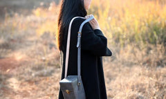 Handmade Gray Leather Mens Small Box Bag Shoulder Bag Messenger Bag for Men