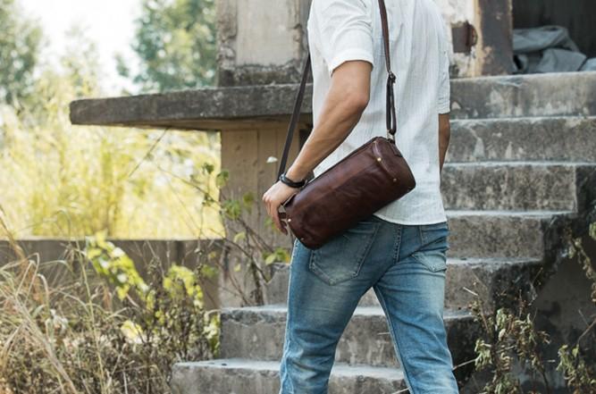 Cool Small Mens Leather Barrel Bag Messenger Bags Shoulder Bags for Me