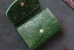 Handmade billfold trifold leather wallet flowral leather billfold wallet for men women - EverHandmade
