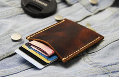 Leather Mens Slim Front Pocket Wallets Coffee Leather Cards Wallet for Men