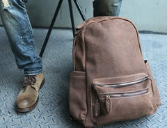 Vintage Coffee Leather Mens Backpacks Travel Backpacks Laptop Backpack for men
