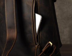 Leather Mens Cool Backpack Large Brown Travel Backpack School Backpack for men