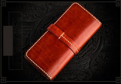 Handmade Leather Men Tooled Chinese Lion Cool Leather Wallet Long Phone Wallets for Men