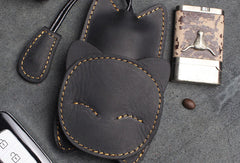 Handmade Car Key Wallet Vintage Leather Wallet Cat Kitty Cute Carved Floral Leather Accessories Gift For Men Women - EverHandmade