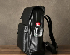Genuine Leather Mens Cool Backpack Large Black Travel Backpack Hiking Backpack for men