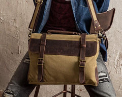 Mens Canvas Leather Cool Side Bag Messenger Bag Canvas Handbag for Men