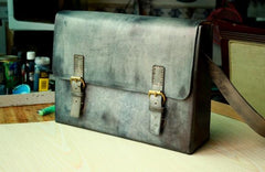 Handmade Vintage Leather Mens Messenger Bags Gray Shoulder Bag for Men