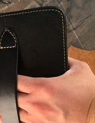 Handmade Genuine Leather Mens Clutch Cool Long Wallet Skull Zipper Clutch Wristlet Wallet for Men