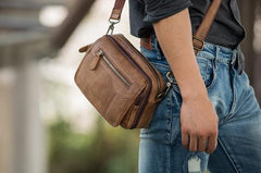 Cool Leather Mens Small Side Bag Messenger Bags Shoulder Bags for Men