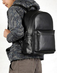 Leather Mens Large Cool Backpack Black Travel Backpack Hiking Backpack for men