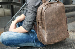 Coffee Leather Mens Backpacks Travel Backpacks Laptop Backpack for men